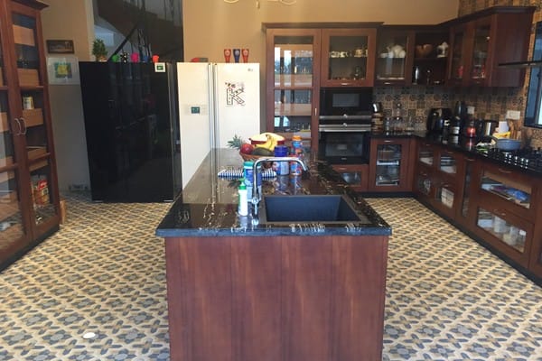 Teak kitchen with island counter