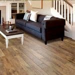 A modern living room showcasing elegant bamboo flooring.