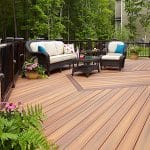 Wooden flooring on an outdoor decking area.