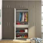 A 3-door wardrobe with multiple compartments for organized storage.